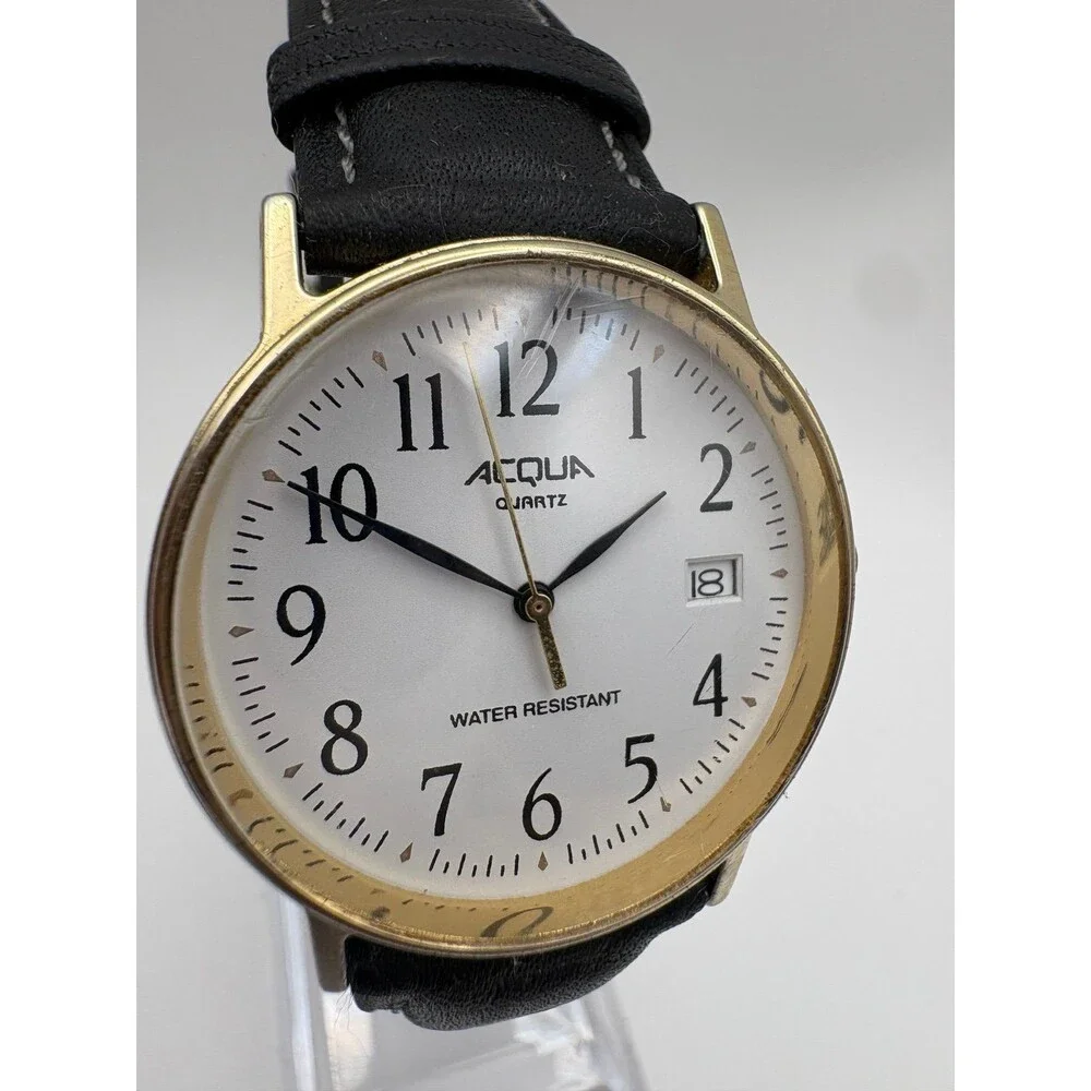Acqua by Timex Men's Vintage Quartz Watch White Dial Date Gold Tone 36mm
